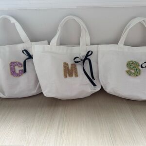 White Canvas Tote Bag with Beaded Initials